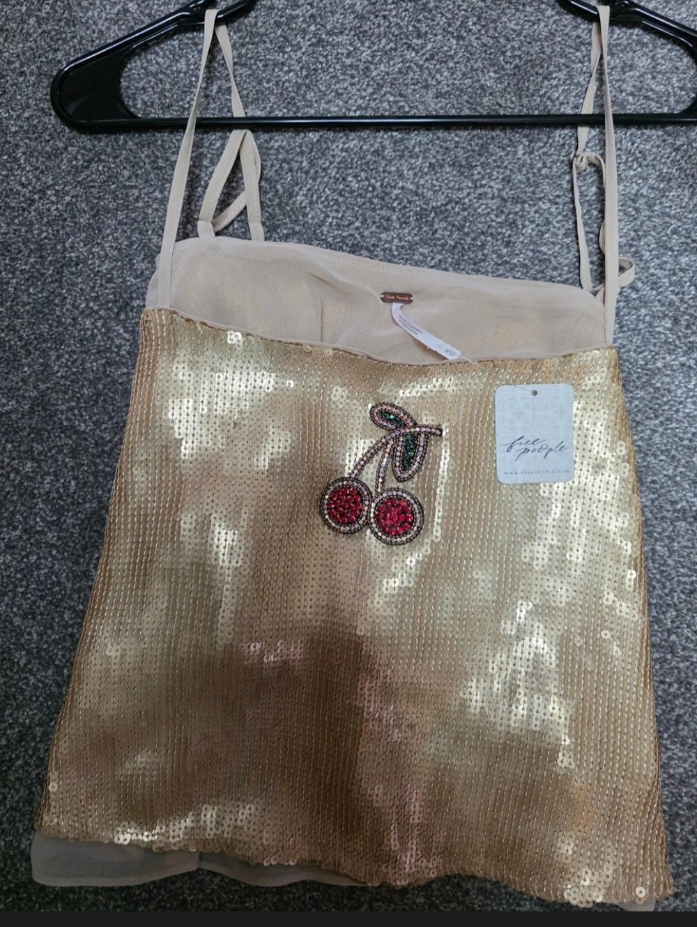 Free People Gold Sequin Cherry Applique Cami - Picture 2 of 2
